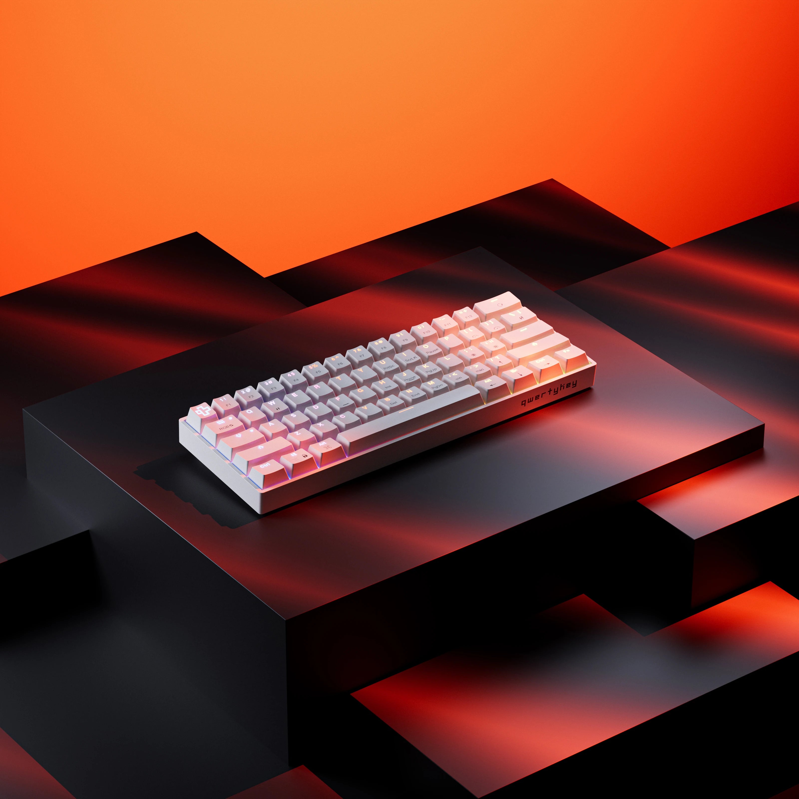 QwertyKey H61 Split White Hotswap RGB Mechanical Gaming Keyboard