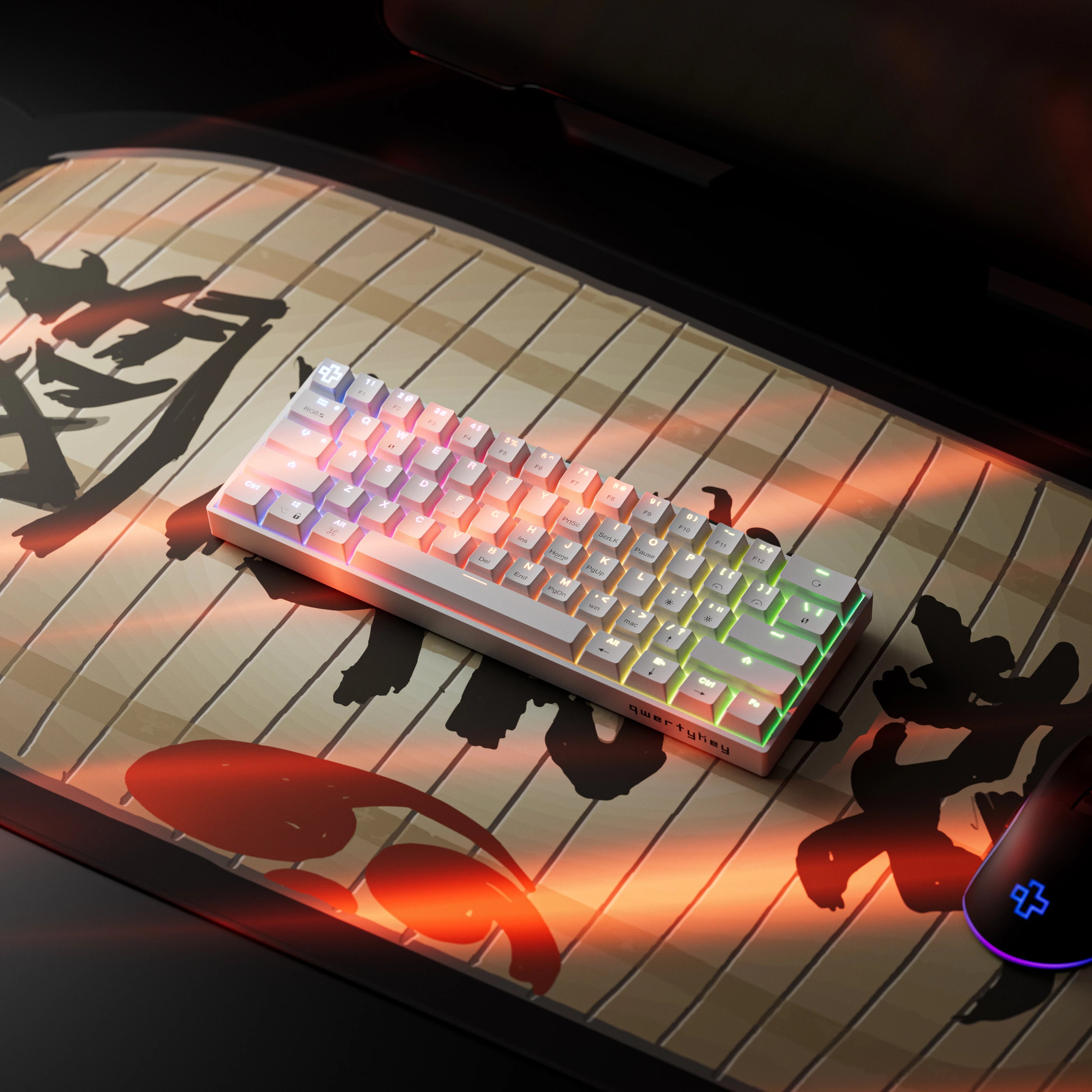 QwertyKey H61 Split White Hotswap RGB Mechanical Gaming Keyboard