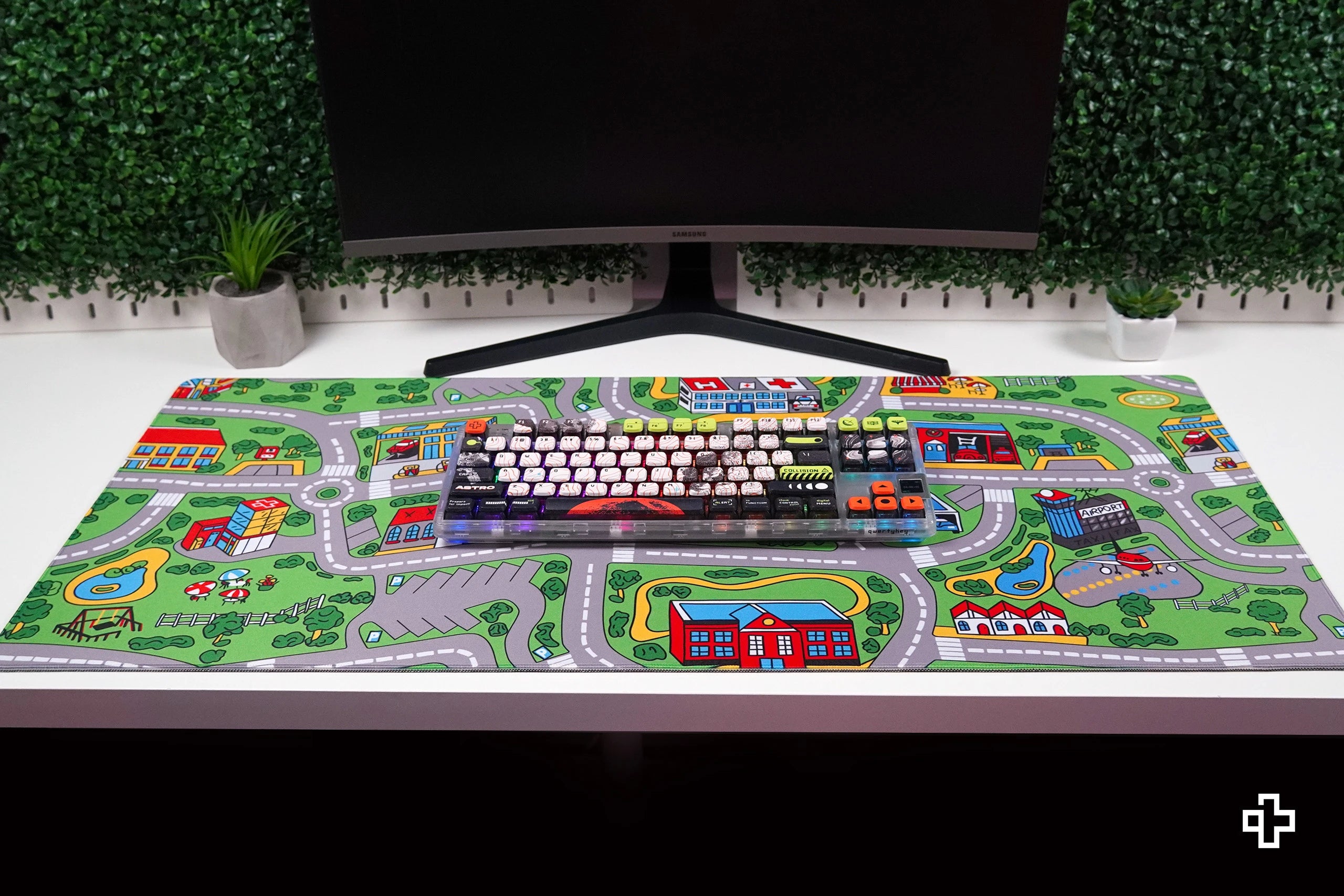 Deskmat Mousepad QwertyKey Nostalgia Busy Town 4mm stitched edges