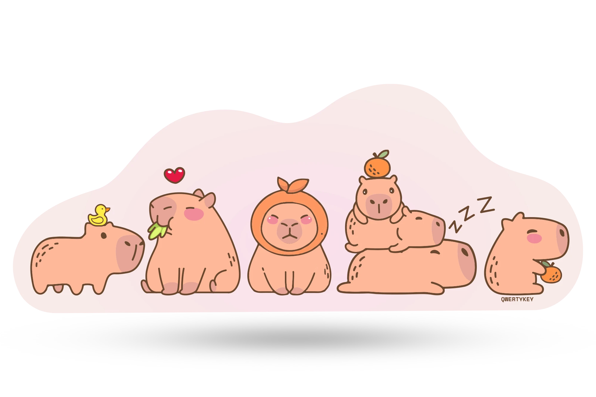 Deskmat Mousepad QwertyKey Capybara 4mm stitched edges