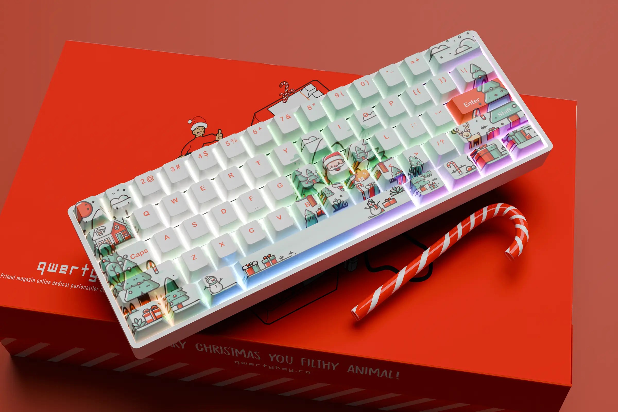 QwertyKey Santa Hotswap Mechanical Keyboard Christmas Gaming