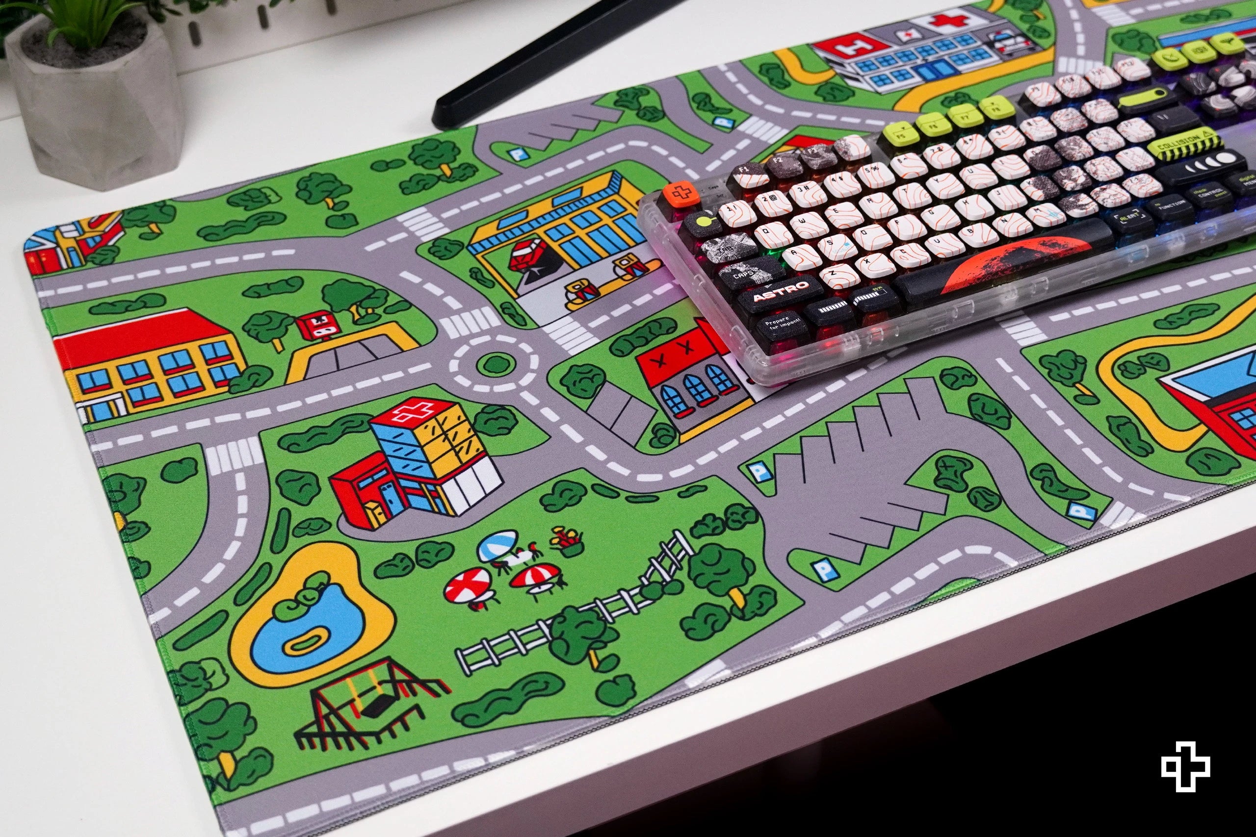 Deskmat Mousepad QwertyKey Nostalgia Busy Town 4mm stitched edges